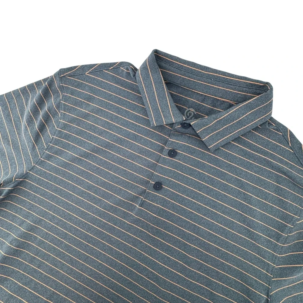 Champion Polo Shirt Mens Large Blue‎ Pink Striped Short Sleeve Performance Golf